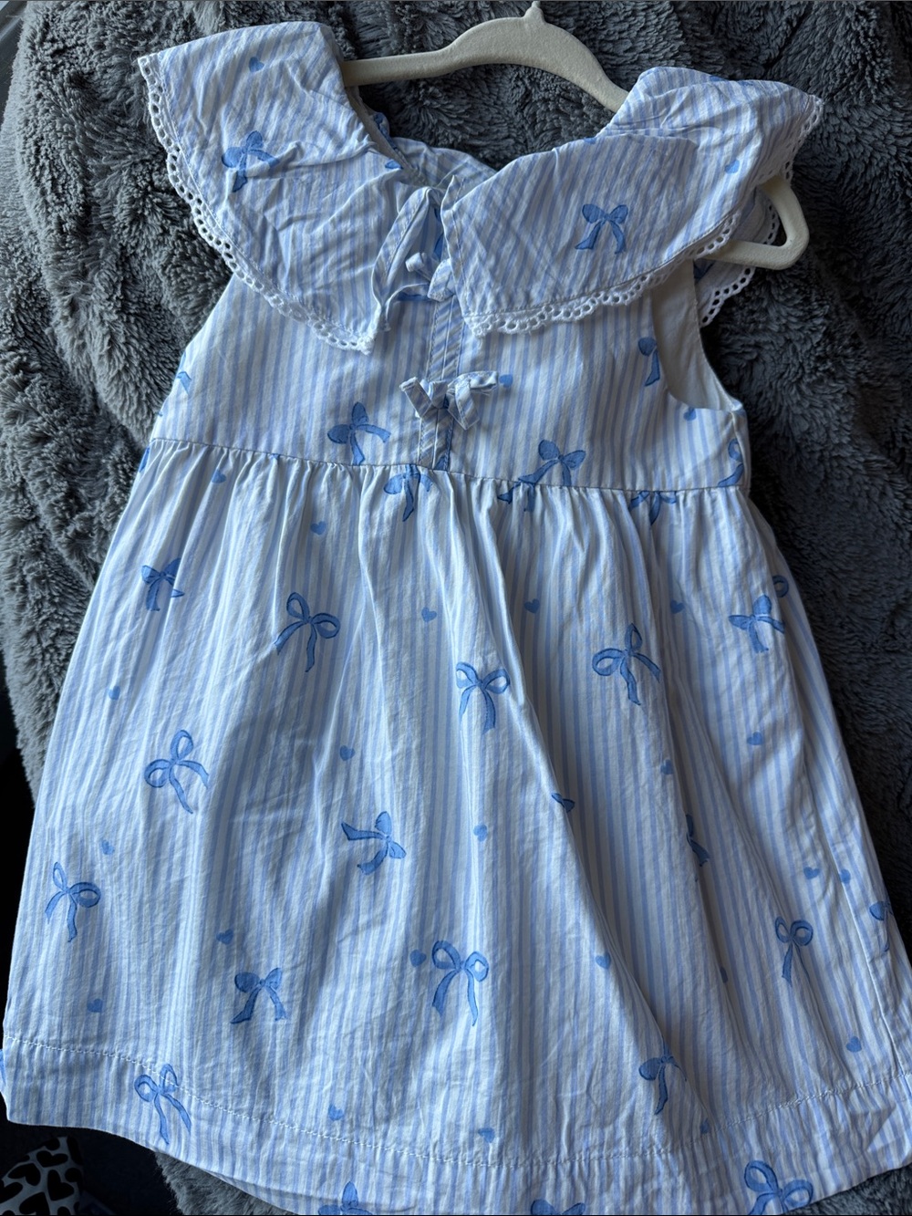 Zara Light Blue Striped Dress with Blue Bow Motif